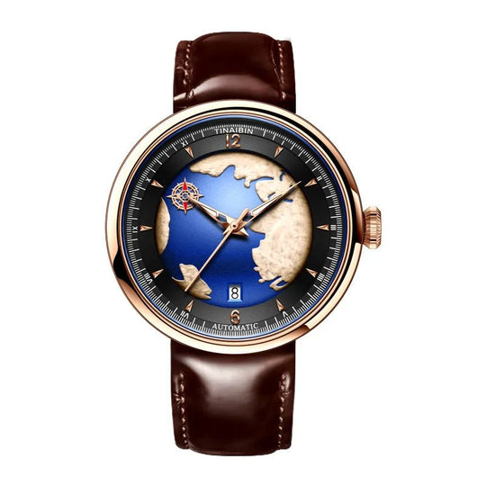 Mechanisch horloge met draaiende aarde